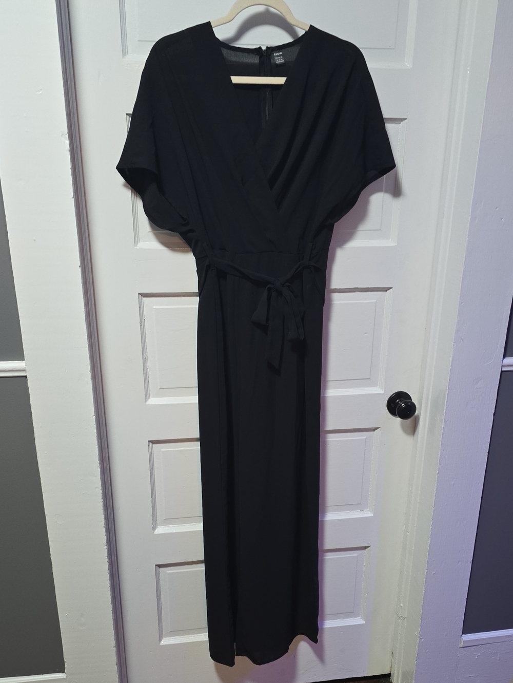 SHEIN Black Wrap Maxi Dress with Waist Tie
